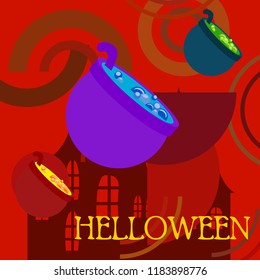 Halloween pot with potion night vector