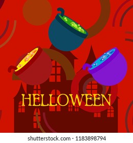 Halloween pot with potion night vector