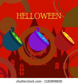 Halloween pot with potion night vector