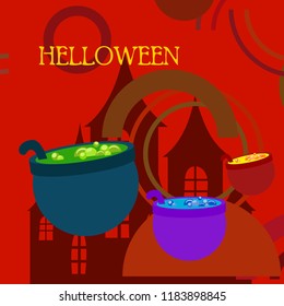 Halloween pot with potion night vector