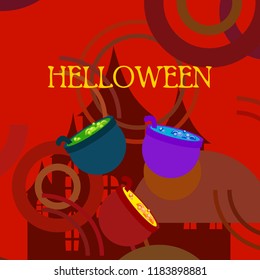 Halloween pot with potion night vector