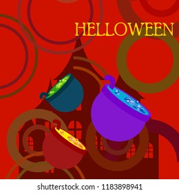 Halloween pot with potion night vector