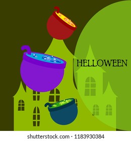 Halloween pot with potion night vector