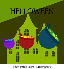 Halloween pot with potion night vector