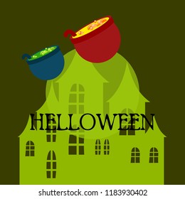 Halloween pot with potion night vector