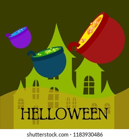 Halloween pot with potion night vector