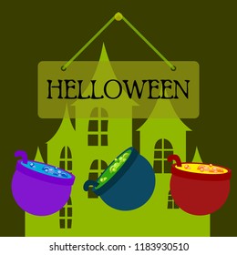 Halloween pot with potion night vector