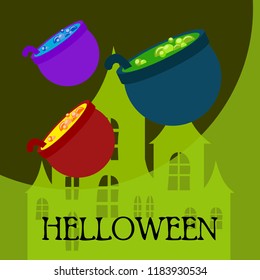 Halloween pot with potion night vector