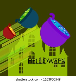 Halloween pot with potion night vector