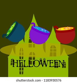 Halloween pot with potion night vector
