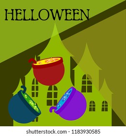 Halloween pot with potion night vector
