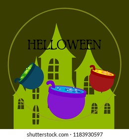 Halloween pot with potion night vector