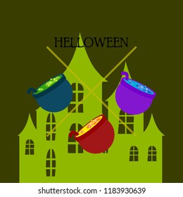 Halloween pot with potion night vector