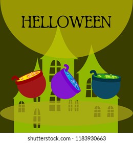 Halloween pot with potion night vector