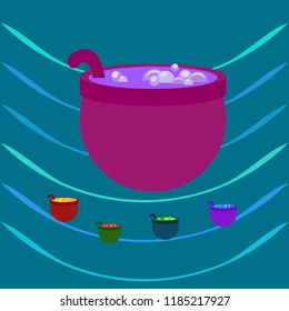 Halloween pot with potion night vector