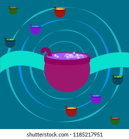 Halloween pot with potion night vector