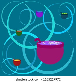 Halloween pot with potion night vector