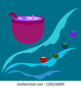 Halloween pot with potion night vector