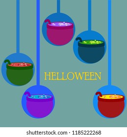 Halloween pot with potion night vector