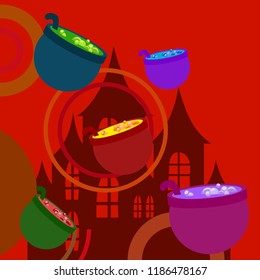 Halloween pot with potion night vector