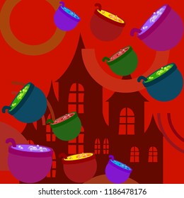Halloween pot with potion night vector
