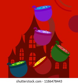 Halloween pot with potion night vector