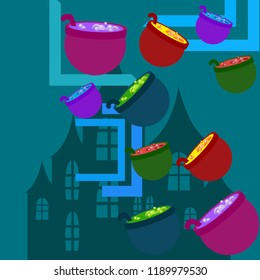 Halloween pot with potion night vector