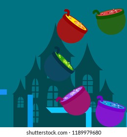 Halloween pot with potion night vector