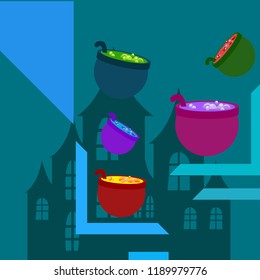 Halloween pot with potion night vector