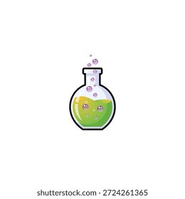 Halloween Trank Flasche mit Blasen Symbol flachen Vektordesign.