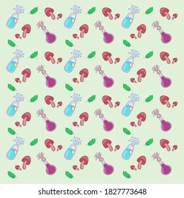 Halloween potion and mushroom and feather pattern