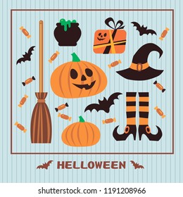 Halloween, potion, set of symbols for decoration of modern polygraphy and web design Vector illustration, flat style.