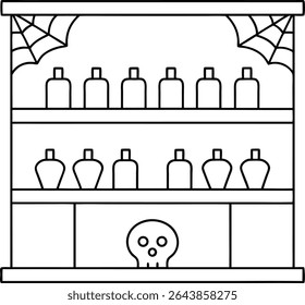 Halloween Potion Shelf Display with Bottles and Skull for Decoration, Festive Spooky Season, perfect for DIY projects, Scrapbooking, Invitations, Cards, Halloween Decorations, and more.