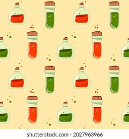 Halloween potion test tubes hand drawn seamless pattern