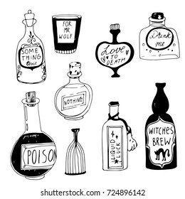 Halloween potions. Hand drawn vector set