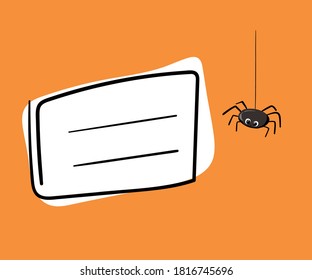 Halloween premade text template on orange background with spider