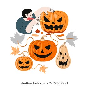 Halloween Preparation Carving Pumpkins vector