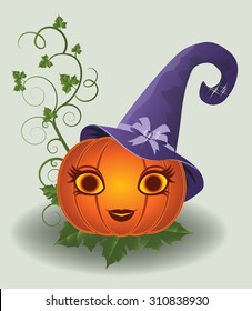 Halloween pretty pumpkin, vector illustration