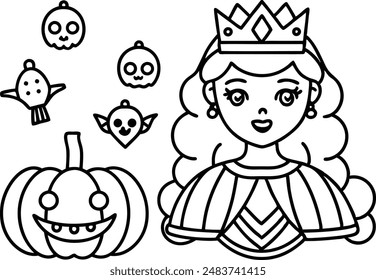 Icono de princesa de Halloween. Icono de línea. Trazo editable.