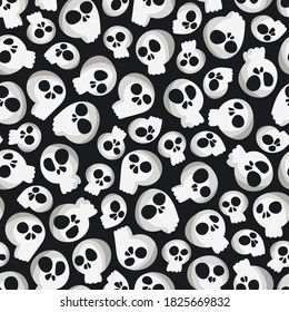 Halloween print. Skulls. Cartoon doodles pattern. Seamless background.