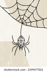 Araña de impresión de Halloween en una decoración de halloween beige de la web impresión de halloween imprimible vectores de arte de pared de vacaciones