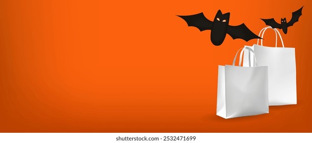 Halloween product display for presentation banner background. Spooky ghost with Jack o lantern Minimal holiday concept