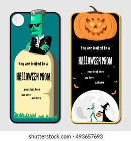 halloween prom cartoon vector invitations with funny characters