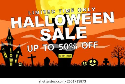 Pôster Promocional de Halloween ou Modelo de Faixa. Site ou modelo de banner assustador.