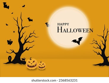 Afiche de promoción de Halloween o plantilla de pancarta. Noche de Halloween, elementos de halloween. Plantilla de sitio web espeluznante o de banner.