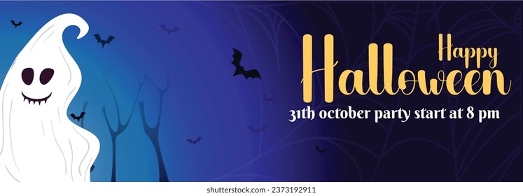 Halloween Promotion Poster or banner template.Halloween night seen with big Moon, Pumpkin