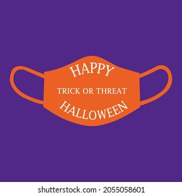 Halloween protective face mask vector with purple background. Halloween trick or treat concept with protective face mask. Trick or threat as referance to corona virus pandemic .