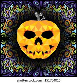 Halloween psychedelic pumpkin poster vector background illustration