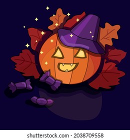 Halloween pumkin autumn candies  leaves red orange yellow