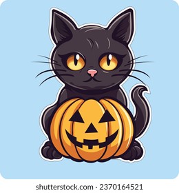 calabaza de halloween con ilustración vectorial plana de gato